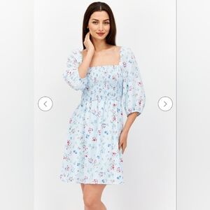 Bar III Womens Medium Floral Printed Smocked Convertible Mini Dress in Blue $99